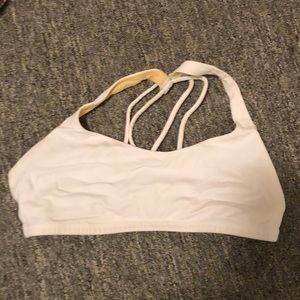 Lulu white sports bra w/ cross straps